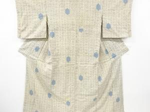 アンティーク　亀甲に抽象模様織り出し手織り真綿小千谷紬着物